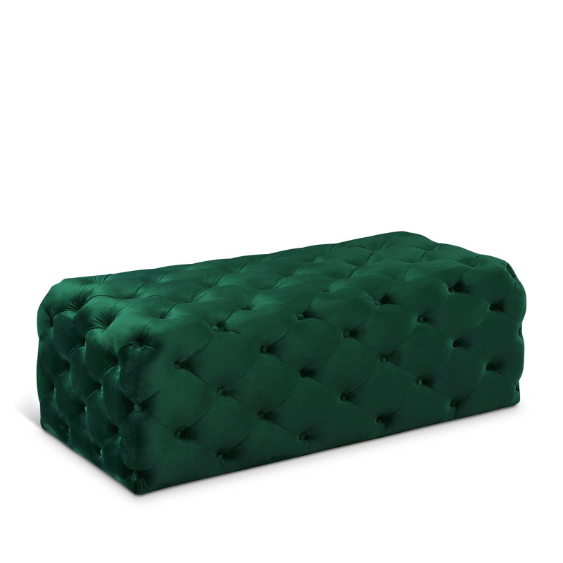 Repose-pieds cocktail rectangulaire en velours capitonné de 52 po Paz, Velours vert