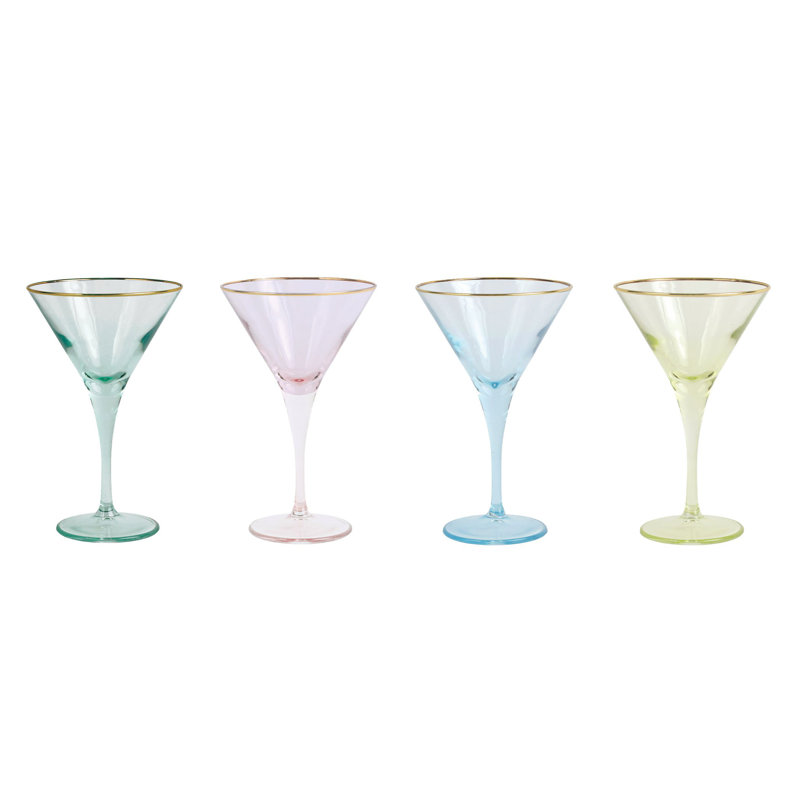 Vietri 7" Multicolor Glass Martini Set with Gold Rim (Set of 4)
