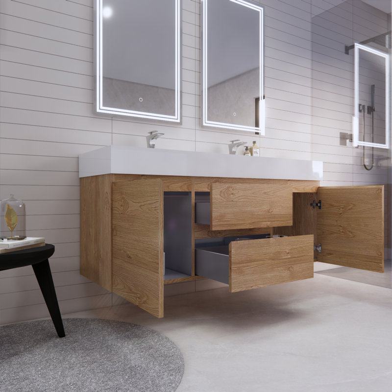 Babajide Bathroom Vanity with Acrylic Top, New England Oak