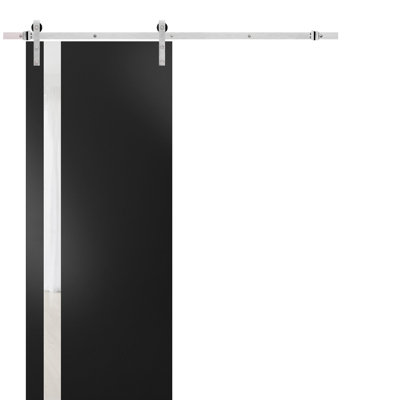 Porte de grange en verre et en bois massif Planum avec trousse de quincaillerie d'installation Planum
