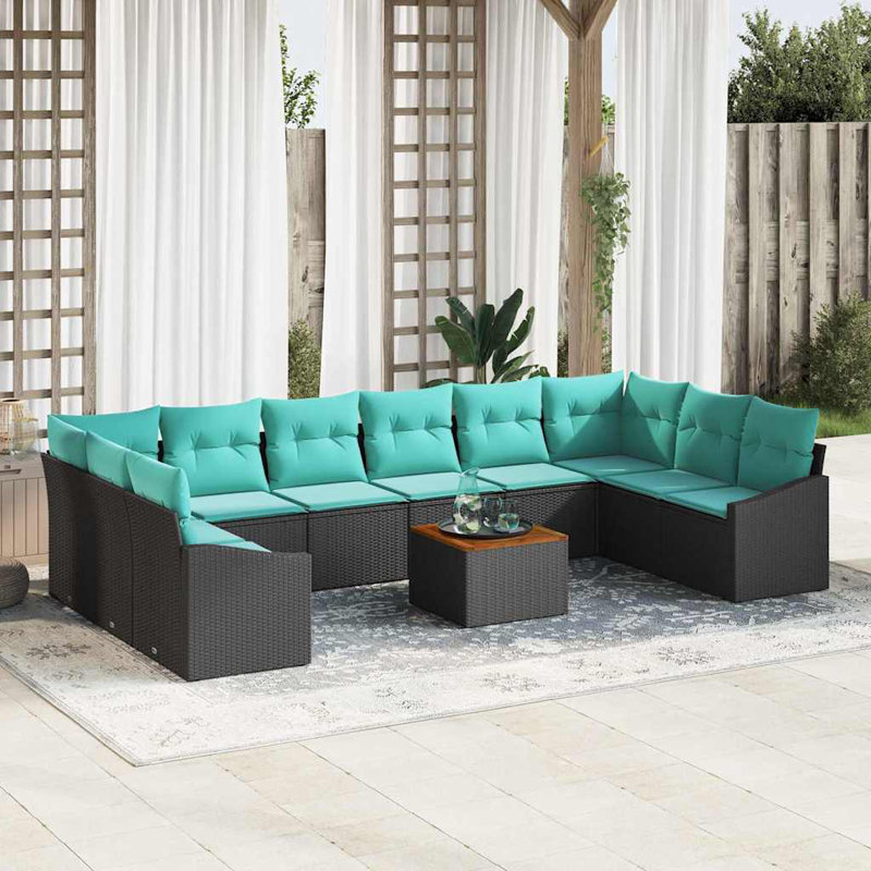 Ensemble de canapé de jardin vidaXL 11 pièces noir et turquoise