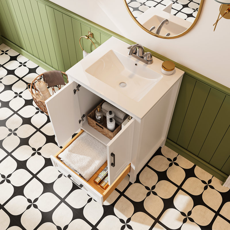 24" Wall Mounted & Floating Single vanity with Ceramic Sink