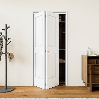 Bifold Door For 30" X 80" Opening, 4-Panel Hollow Core Folding Doors With Hardware Kit, Bifold Barn Doors Panels For Closet/Pantry/Laundry, Pre-Assembled Easy To Install, White Primed