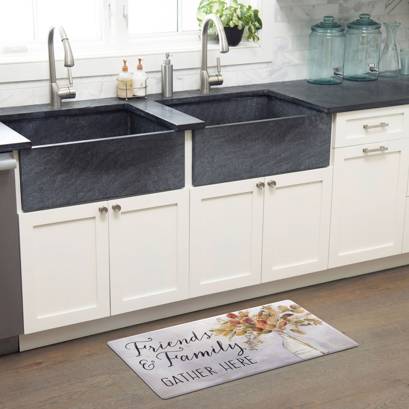 Floral Water Resistant Anti Fatigue Non-Skid Kitchen Mat, Rectangle 1'5.5" x 2'6"