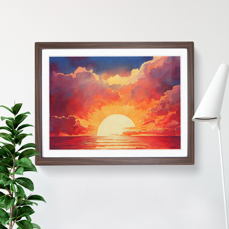Welcoming Sunset Seascape - Framed Print, 25cm H x 34cm W x 2cm D, Walnut Framed