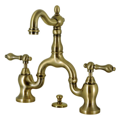 Kingston Brass English Country Two-Handle 3-Hole Deck Mount Bridge Bathroom Faucet with Brass Pop-Up