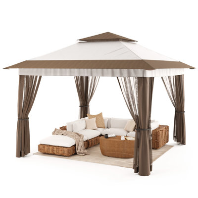 11X11 Outdoor Pop Up Canopy With Mosquito Netting Patio Tent