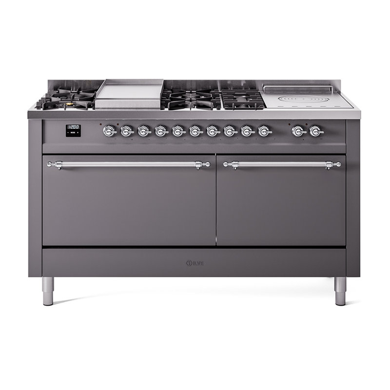 ILVE Nostalgie II, cuisinière à double combustible de 60 po, 7 brûleurs, plaque chauffante, surface de cuisson française