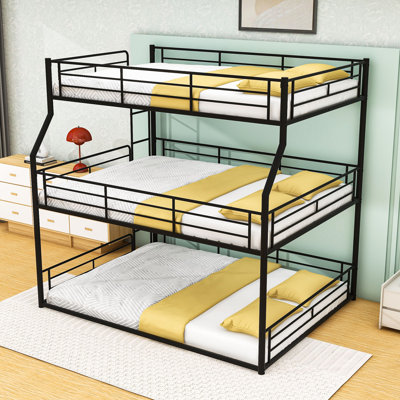 Triple Metal Bunk Bed with Safety Guardrails, Noise-Minimized Structure