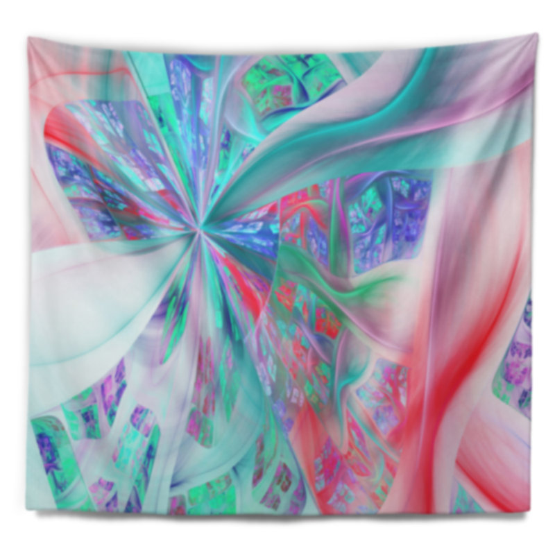 Tapisserie abstraite multicolore à tiges de plantes exotiques, H 32 po x l 39 po