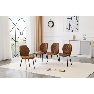 Ensemble de 4 pièces de chaises de salle à manger en tissu matelassé brun de luxe moderne avec pieds en métal noir - Convient aux restaurants, aux cafés commerciaux et à plusieurs cas de figure.