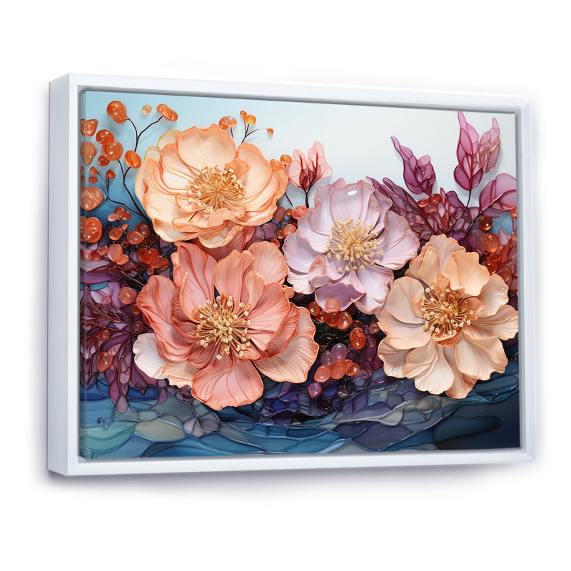 " Peach Hydrangea S Whispers ", White Floater Framed, 16" H x 32" W