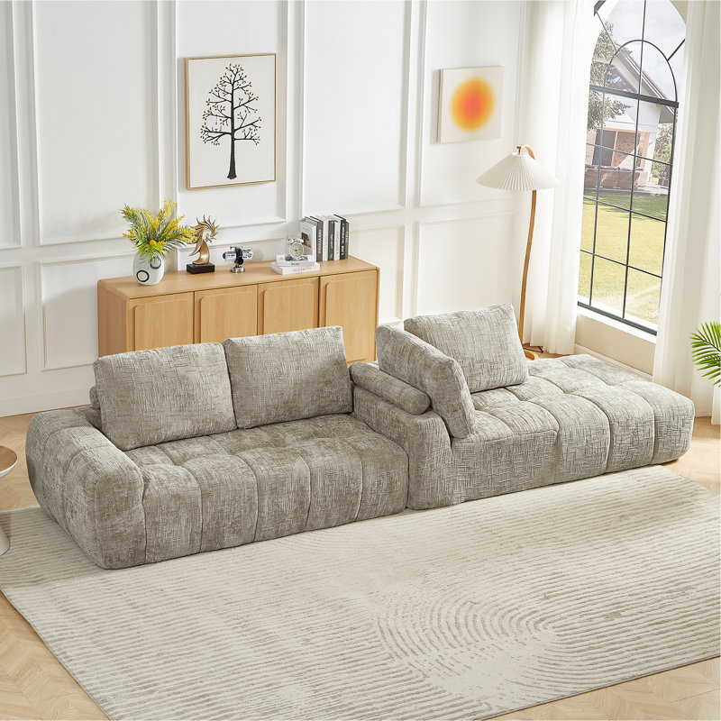 Canapé modulaire surdimensionné en L Chenille, design minimaliste, canapé-lit confortable pour les salons, les appartements et les espaces de réception