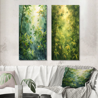 Amazonie, forêt tropicale au lever du soleil I - ensemble d'art mural en bambou 2 pièces