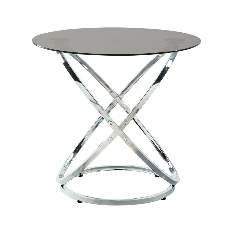Élégante table d'appoint 3 avec pieds en verre noir trempé et base en métal