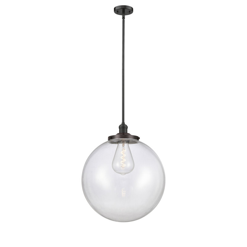 Luminaire suspendu simple à 1 lumière Frederick, Bronze frotté à l'huile, Clair