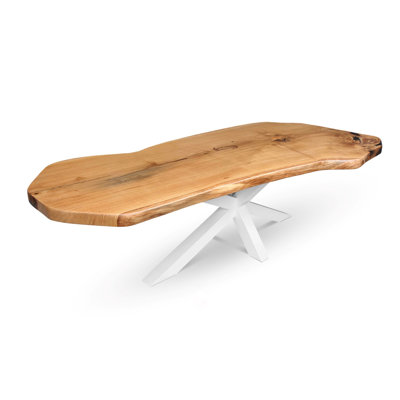 Oak Solid Wood Top Metal Base Dining Table
