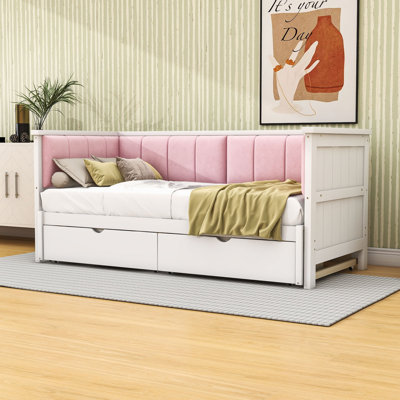 Twin XL Two Drawers Wooden Daybed with Trundle and Slats