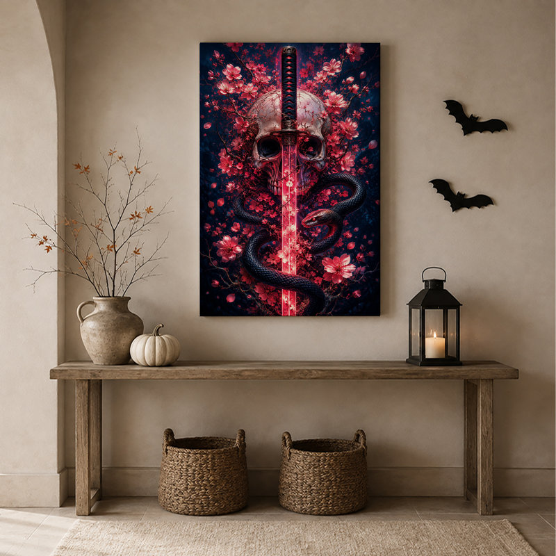 Toile d'Halloween rougeoyante «Katana», H 30 po x l 20 po