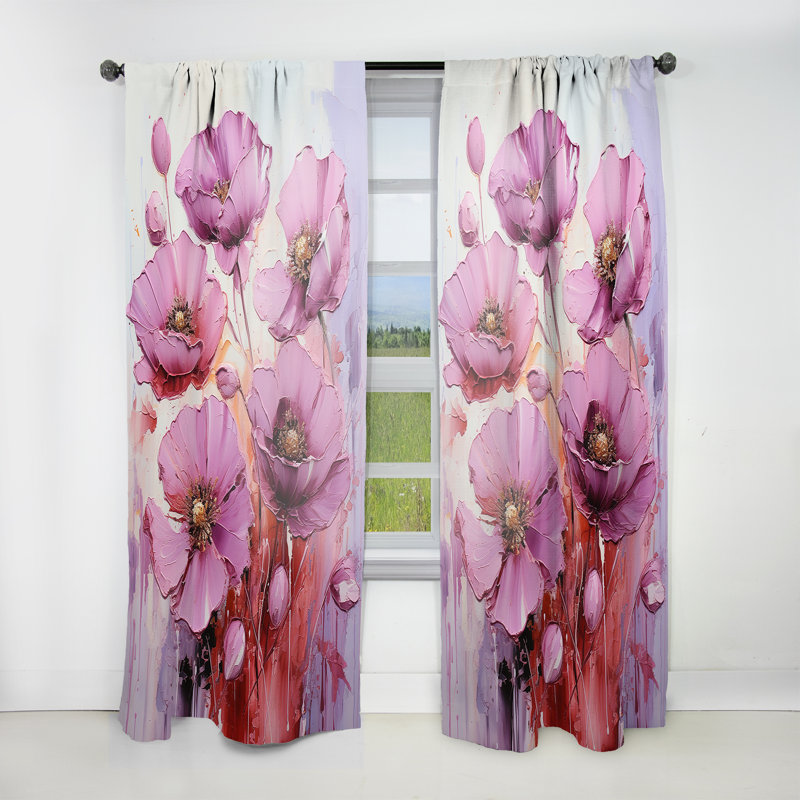 Emrys - Pink Luminous Lilacs Purple Poppy Palette IV - Traditional Velvet Curtain - Room Darkening - 1 panel, 52" W x 120" L