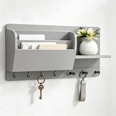 Wood Key Holder Wall Mount with Mail Organizer and Shelf for Entryway Decor, Rustic Wall Mounted Key Rack for Keys, Mail, and Small Essentials