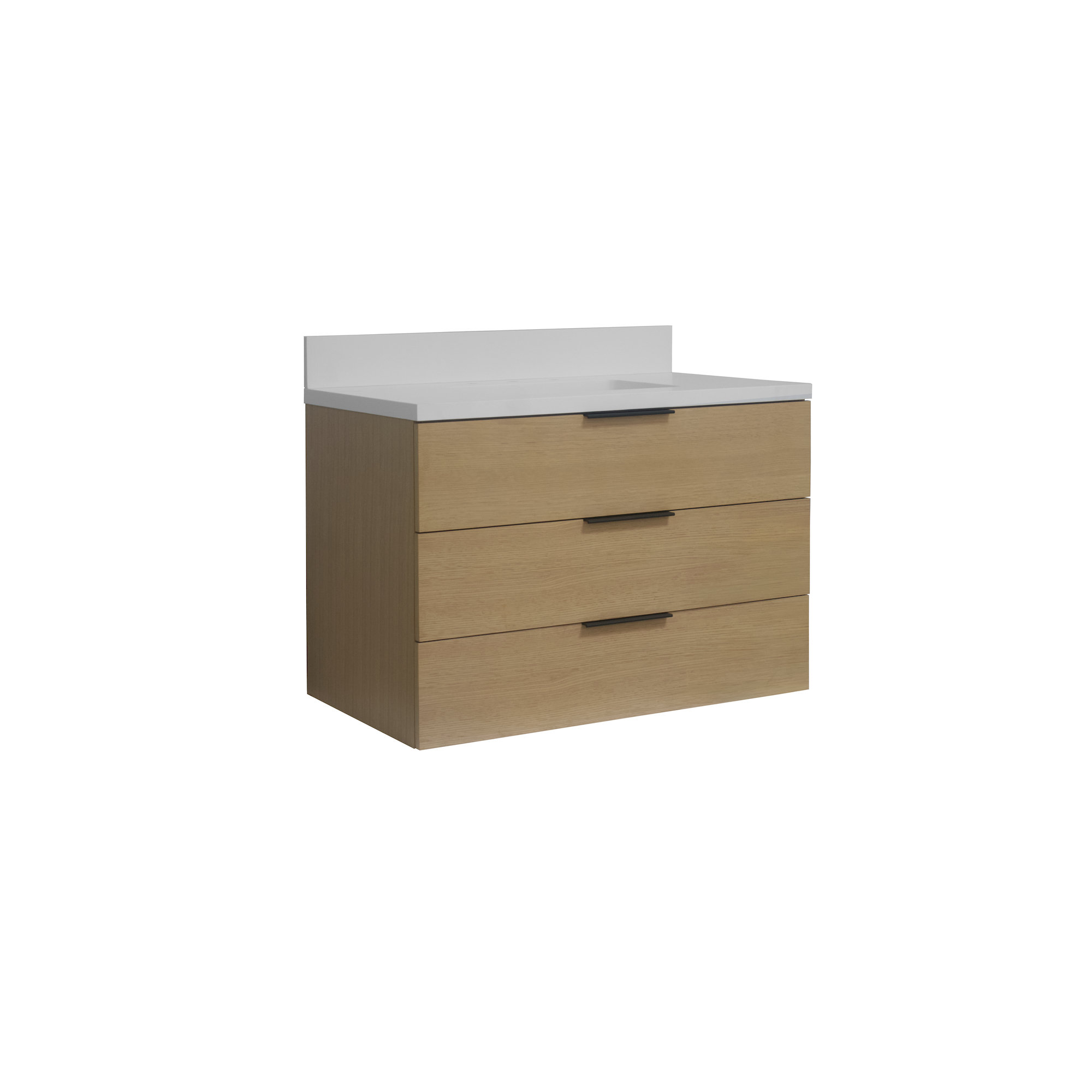 Mitchell 36'' Single Bathroom Vanity, Matte White Quartz, Blonde Wood