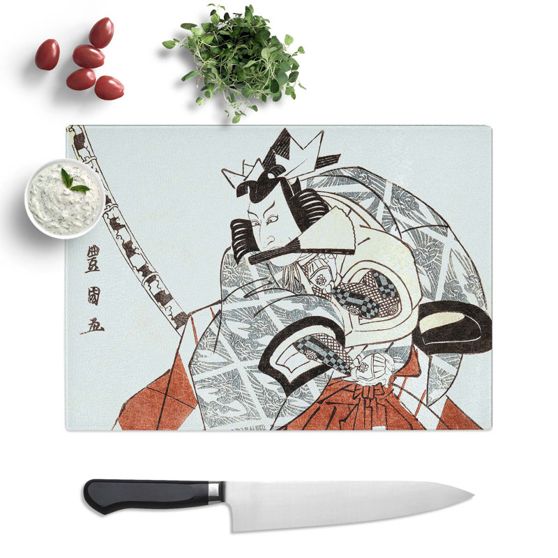 Tempered Glass Male with a Samurai Sword by Utagawa Toyokuni Chopping Board, 39 cm x 28.5 cm