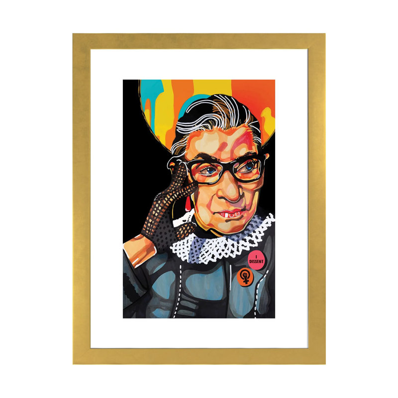 Ruth Bader Ginsburg - impression d'art graphique, Papier encadré doré, Blanc, H 24 po x l 16 po x P 1 po
