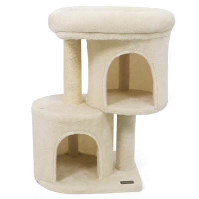 26” Small Cat Tree with Large Padded Plush Perch, 2 Condos, Sisal Scratching Posts Light Gray