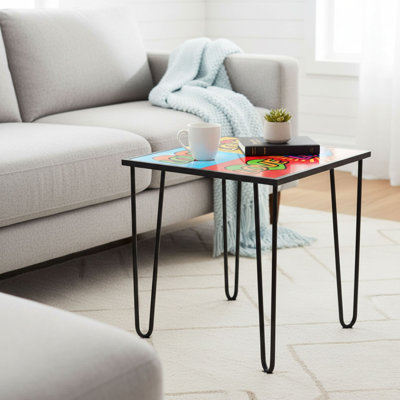 Élégante table basse abstraite de 21,0 po x 21,0 po x 21,7 po | Plateau 100% verre trempé (0,16 po d'épaisseur) et cadre en métal durable | Décoration moderne moderne, parfaite pour le salon et les espaces contemporains