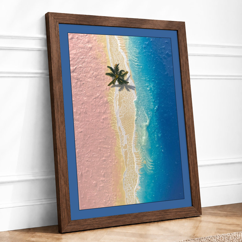 Solitary Palm In Blue Coastal - Print, Walnut, A4 - 29.7 x 21.0 cm