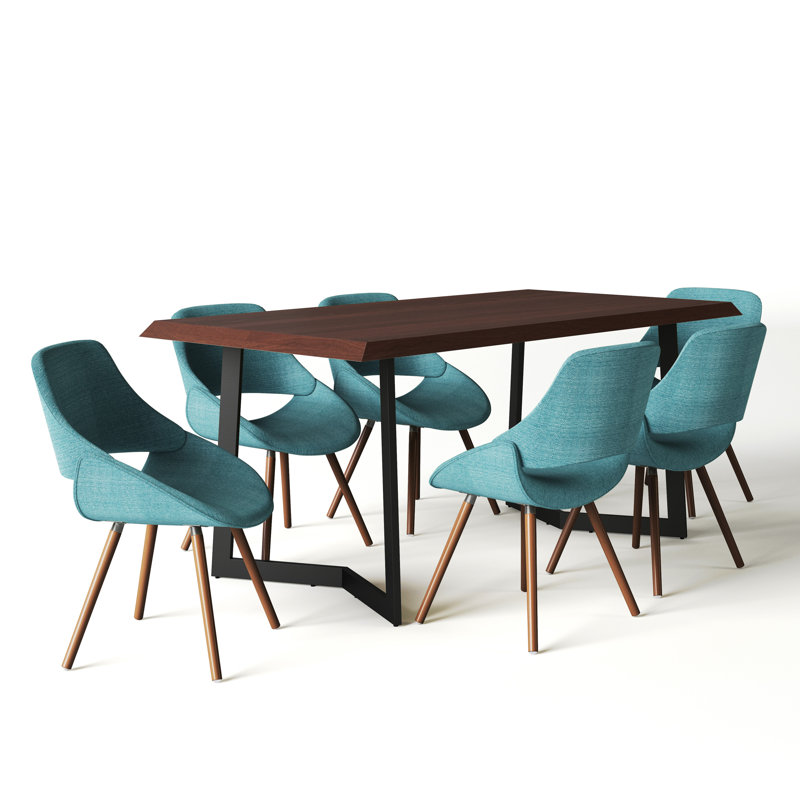 Malden 7-Piece Turquoise Blue Solid Wood Dining Set
