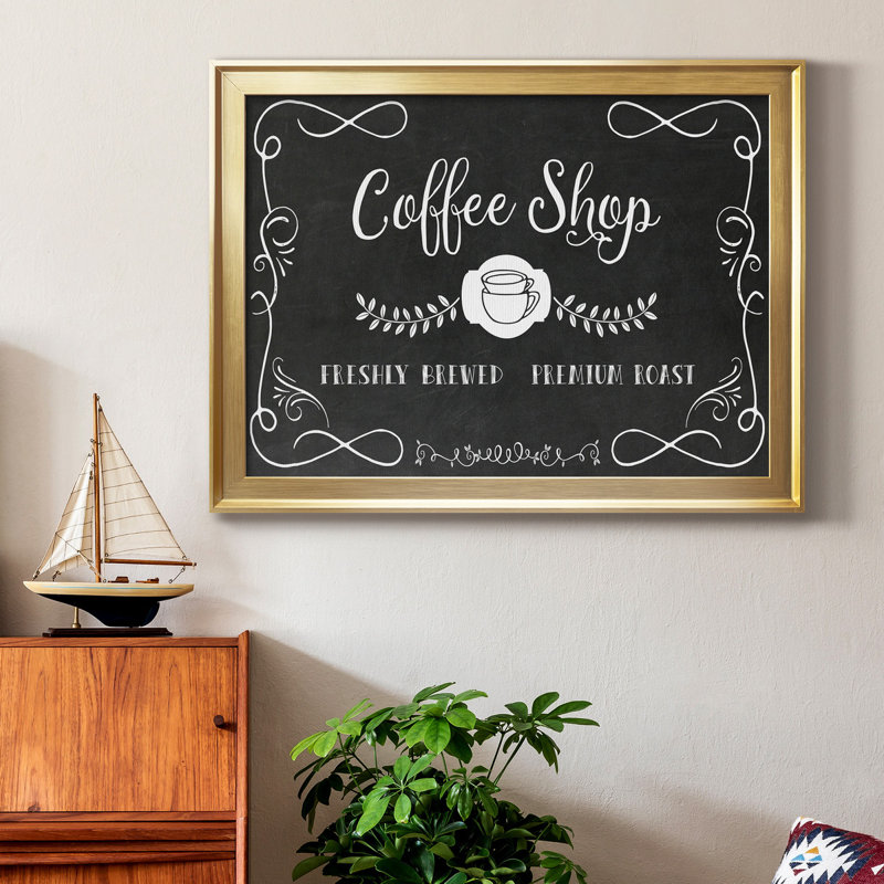 «Coffee Shop», toile encadrée de qualité supérieure - prête à être accrochée, Or, H 30,5 po x l 42,5 po x P 1 po
