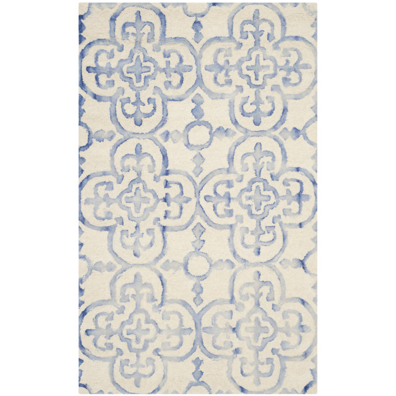 Tapis ivoire / bleu en laine touffeté à la main Carter, Rectangle 3 pi x 5 pi