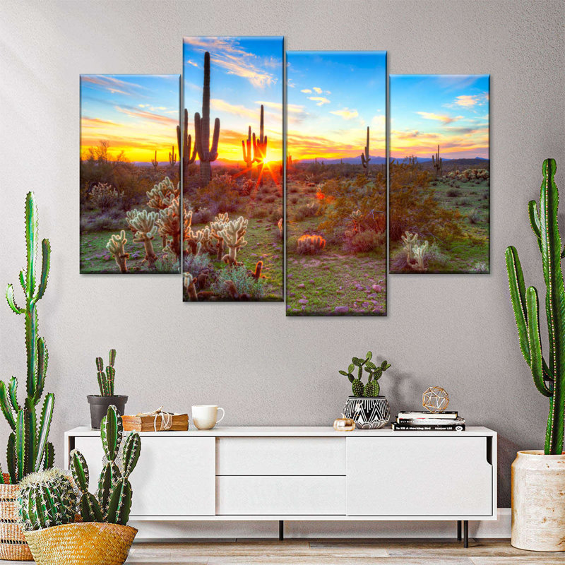 Union Rustic Sonoran Desert Sunset Landscape On Canvas 4 Pieces Set ...