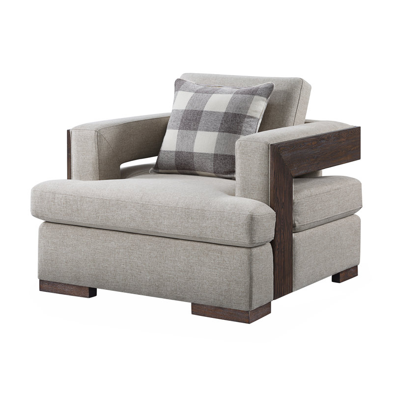 Fauteuil Niamey en tissu et finition noyer avec 1 coussin décoratif