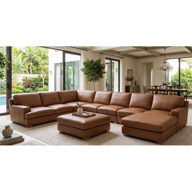 Canapé modulaire de coin avec repose-pieds Aness, Châtaignier