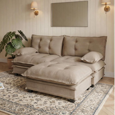 77" L-Shaped Modular Cloud Sofa with Ottoman & Deep Seat