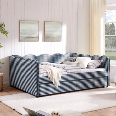 Queen Size Daybed With Two Storage Drawers, With USB Port And Adorable Wave Shaped