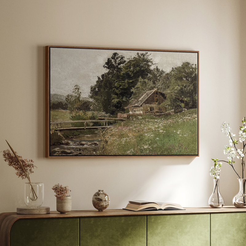 Paysage rétro - CMLXVI, H 25 po x l 37 po x P 2 po, Toile encadrée noyer flottant