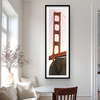 Coucher de soleil sur le pont Golden Gate - reproduction encadrée rose mat