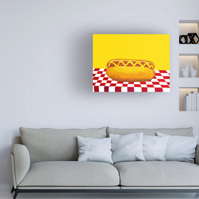 Bolog Alice Straker Hot Dog With Mustard Red Check Yellow Canvas Art