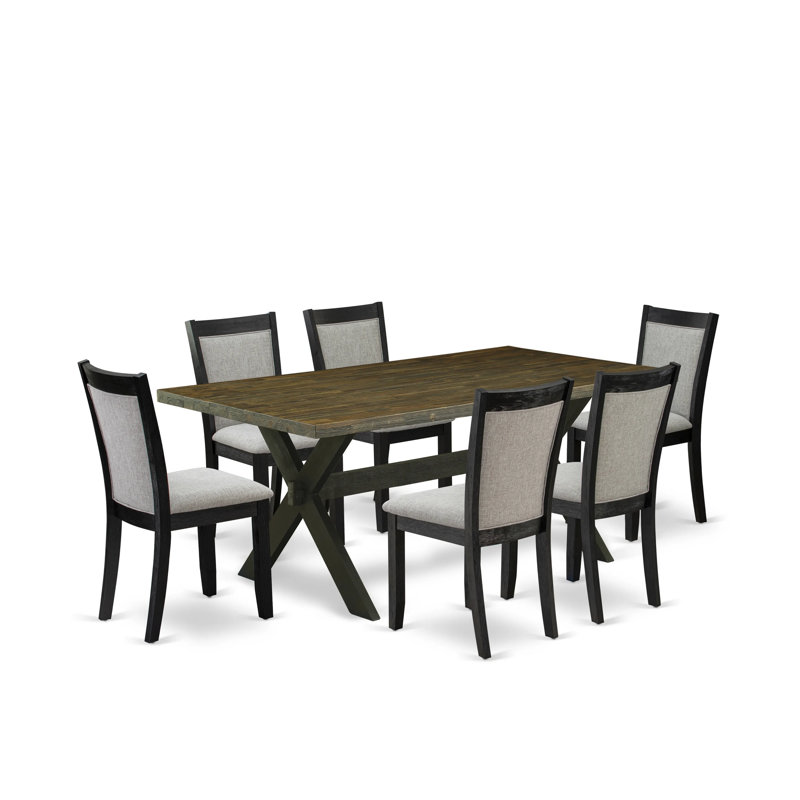 Ensemble de salle à manger 7 pièces comprenant une table rectangulaire à pattes en X et 6 chaises Parsons rembourrées en lin Shitake.