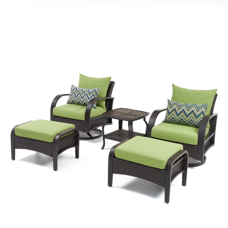 Barcelo 5 Piece Rattan Conversation Set with Cushions, Canvas Ginkgo Sunbrella® Canvas