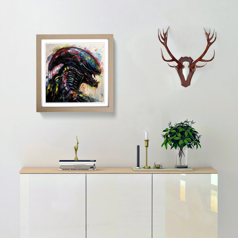 Alien Palette Knife Painting - Framed Print, Oak