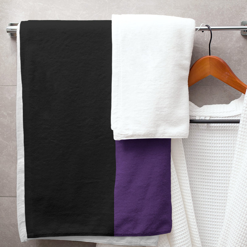 Cotton Blend Lightweight Bath Towel, Black/Purple/White