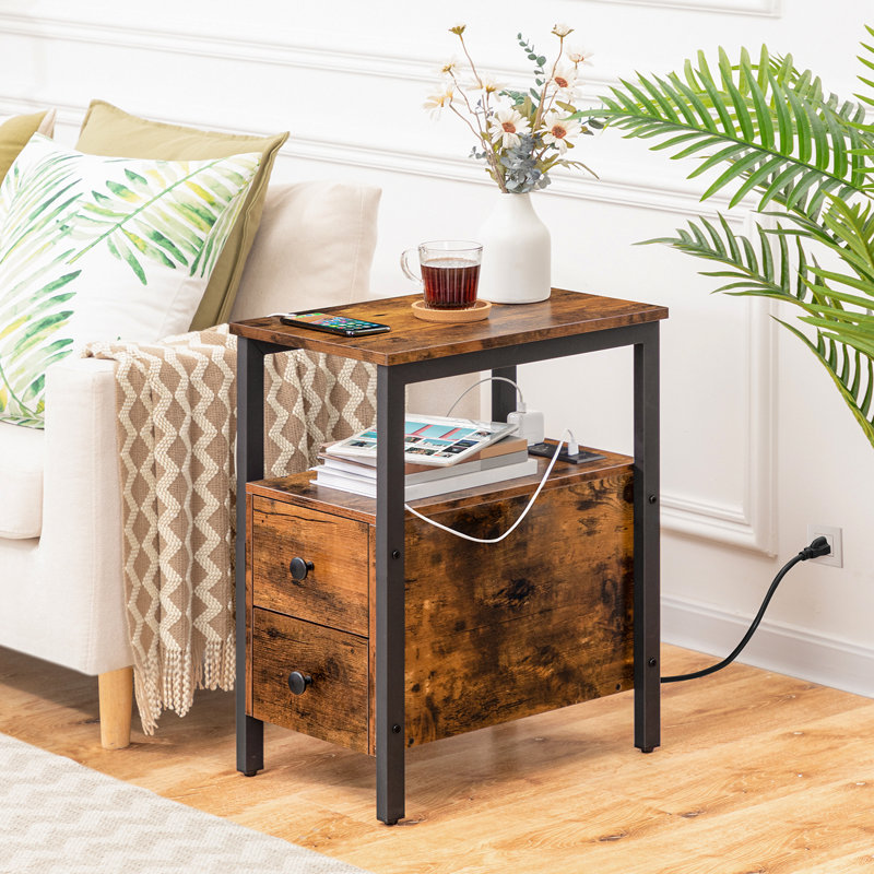 Table de bout à 2 tiroirs avec prises intégrées Artimon, gris, 2