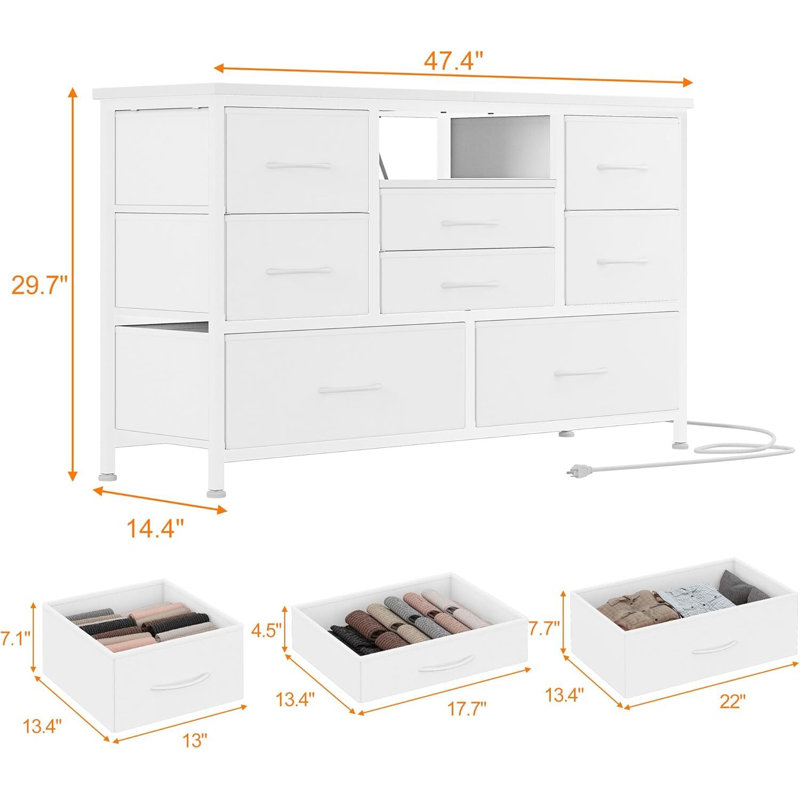 8-Drawer TV Stand, With 22 Light Modes & Power Outlet, White