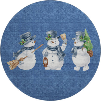Premium Machine Washable Ingrassellino AMF1826 Happy Snowmen Holiday Rug