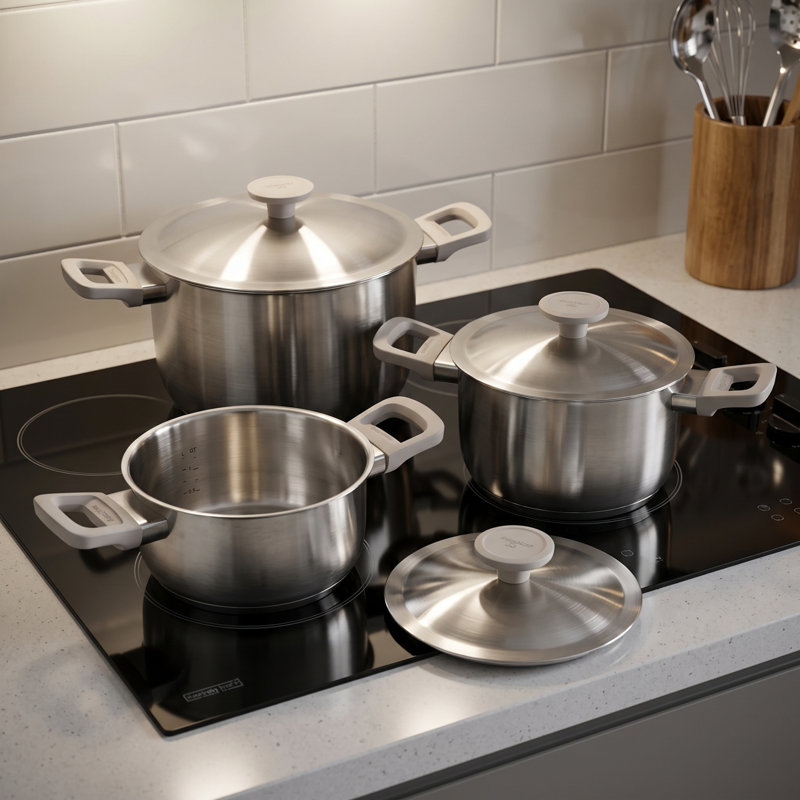BergHOFF Leo Bolt 18/10 Stainless Steel 6pc Cookware Set, Oyster